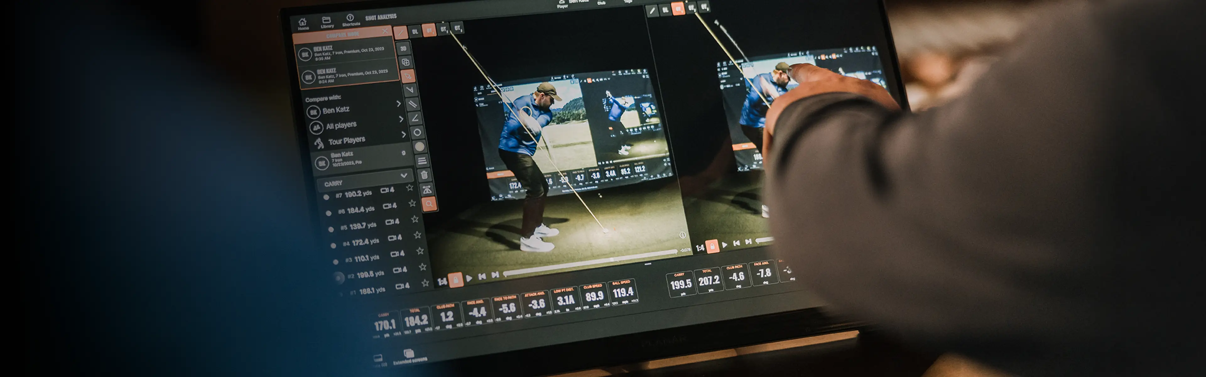 Official TrackMan Shot Analysis screen with swing video and shot measurements